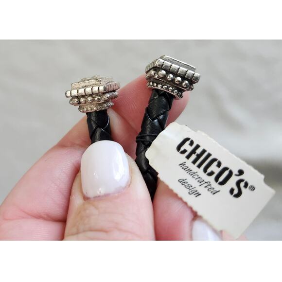 NEW Vintage Chico's Black Leather Metal Silver Choker Tribal Design Necklace - Picture 5 of 10